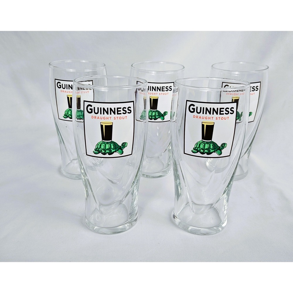 Guinness Draught Stout Pint Glasses Set of 5 Turtle Logo 20oz Barware